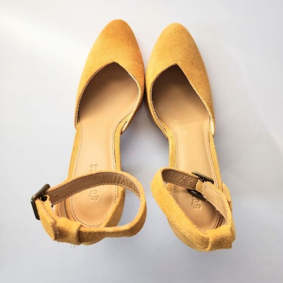 Soludos Collette Women's Golden Yellow Suede Ankle Strap Pumps, Round Toe US8 - Picture 3 of 7